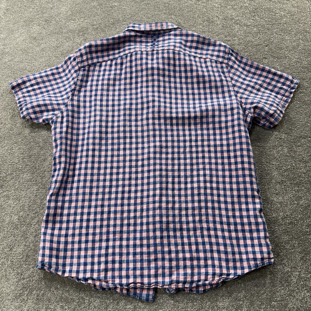 Banana Republic Camden Fit‎ Linen Shirt Mens L Short Sleeve Pink Blue Plaid - Picture 4 of 6